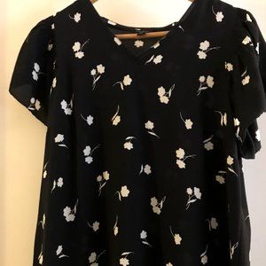 Navy floral print blouse (size Lp, Ann Taylor)